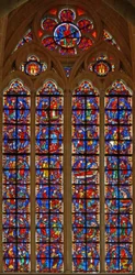Fenster w210 zeigt das St. Jakobus-Fenster und die Legende des verlorenen Abhängigen