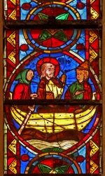 Fenster w213, Darstellung einer Szene aus dem Leben von St. Thomas: Thomas geht mit Abanes nach Indien
