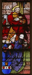 Fenster w21, einen Stifter und seine Söhne mit St. Peter darstellend