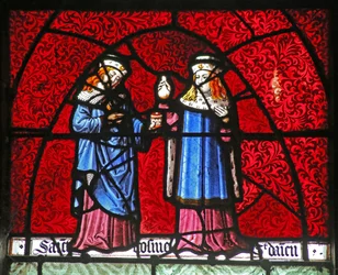 Fenster w22, das St. Kosmas und St. Damian darstellt