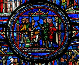 Fenster w23, Darstellung des Heiligen Thomas Becket, der Gesandte des Königs empfängt