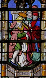 Fenster w27 mit Darstellung des Heiligen Martin, der einen Aussätzigen küsst