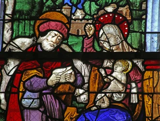 Fenster w2, das die Rast während der Flucht nach Ägypten darstellt