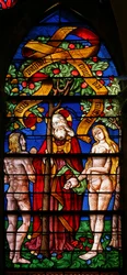 Fenster w40, Adam und Eva erhalten die Warnung darstellend