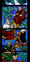 Fenster w4 zeigt König David und Propheten am Baum Jesse