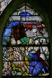 Fenster w5, Szene aus dem Buch der Offenbarung des Johannes: Die Könige der Erde beten das Tier an