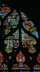 Fenster w6, Darstellung einer Szene aus dem Leben der Hl. Maria Magdalena - die letzte Kommunion der Heiligen