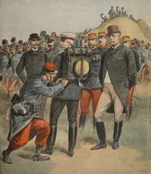 Bei den Armeemanövern: Der Herzog von Connaught prüft die Tasche eines Soldaten, Illustration aus Le Petit Journal: Supplement illustre, 2. Oktober 1898
