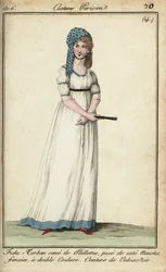 Frau mit Kopftuch-Turban und Tunika-Kleid