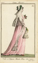 Frau mit Rebus-Tasche auf den Champs-Elysees