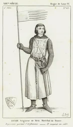 XIII. Jahrhundert, Herrschaft von Ludwig IX., Henri, Herr von Metz, Marschall von Frankreich, dargestellt mit der Oriflamme, er starb 1265 (Gravur)