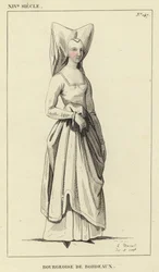XIV Jahrhundert, Bürgerin von Bordeaux (farbiger Stich)