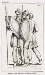 10. Jahrhundert, Gruppe von Infanteriesoldaten (Gravur)