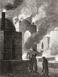 Zoroastrische Feueranbeter in einem Feuertempel in Baku, Aserbaidschan, aus 