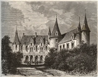 Schloss du Rocher in Mézangers in Mayenne - Gravur in 