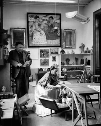 Mexikanische Maler Frida Kahlo (1907-1954) und Diego Rivera (1886-1957) in ihrem Atelier 1948