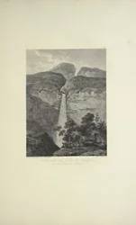 Wasserfälle des Rio de Vinagre, nahe dem Vulkan Purace, gezeichnet von Koch, gestochen von Arnold, Illustration aus 