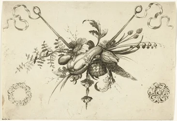 Feston mit Blumen, Blättern und Früchten