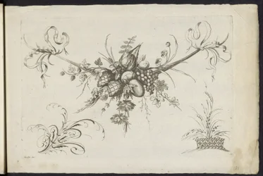 Feston aus Früchten, Blättern und Blumen