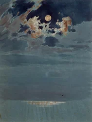 Aufgerissene Wolkendecke bei Vollmond