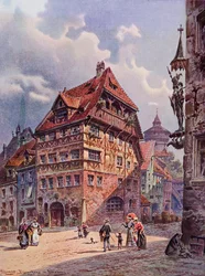 Albrecht Dürers Haus in Nürnberg, Deutschland, im 19. Jahrhundert, aus 
