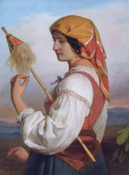 Italienerin (Chiaruccia) mit Spinnrocken