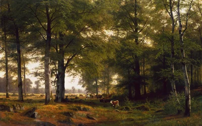 Eine bewaldete Landschaft mit einem Kuhhirten