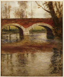 Eine Flusslandschaft mit einer Brücke