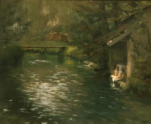 Wäsche waschen im Fluss, ca. 1895