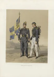 Illustration aus dem Buch Die schwedischen und norwegischen Armeen sowie die Flotten in ihrer jetzigen Uniformierung von Dardel, Fritz von und herausgegeben von Bonnier (se, 1863)