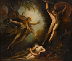 Satan erschrickt, berührt von Ithuriels Speer, 1779