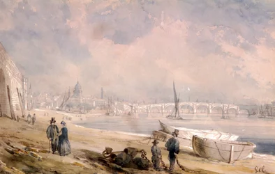 Die Themse bei Ebbe und die Blackfriars-Brücke, London, 1847