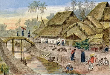 Ein annamesisches Dorf, Französisch-Indochina, ca. 1900 (Illustration)