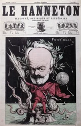 Karikatur von Victor Hugo (1802-85) als Zeus im Exil auf Guernsey vom Titelblatt von Le Hanneton, Juni 1867