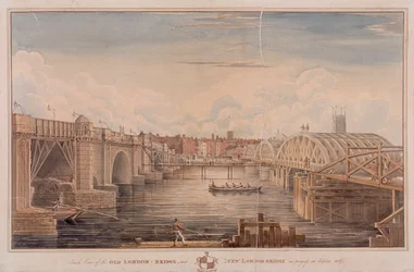 London Bridge alt und neu, London, 1827