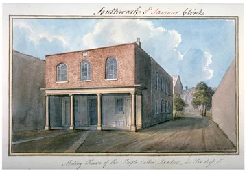 Ansicht des Quäker-Versammlungshauses in der Redcross Street, Southwark, London, 1825