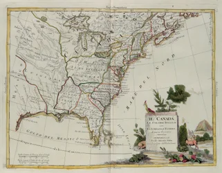 Kanada, die englischen Kolonien mit Louisiana und Florida, Stich von G. Zuliani aus Band I des Neuesten Atlas, veröffentlicht in Venedig 1778 von Antonio Zatta, Privatsammlung