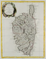 Insel Korsika, unterteilt in ihre Provinzen, Stich von G. Zuliani aus Band II des "Neuesten Atlas" veröffentlicht in Venedig 1782 von Antonio Zatta, Privatsammlung