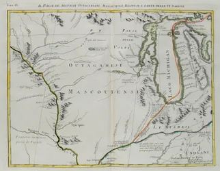 Land der Outagamie-, Mascoutin- und Illinois-Indianer sowie eines Teils der Sechs Nationen, Stich von G. Zuliani nach Band I des „Neuesten Atlas“, 1778 in Venedig von Antonio Zatta veröffentlicht, Privatsammlung