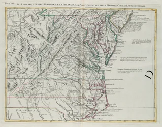 Maryland, südliches New Jersey, Delaware und der östliche Teil von Virginia und North Carolina, Stich von G. Zuliani aus Band I des "Neuesten Atlas" veröffentlicht in Venedig 1778 von Antonio Zatta, Privatsammlung