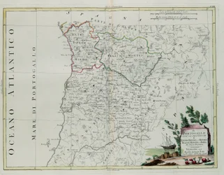 Portugal, das sind die Provinzen Entre Douro, Minho, Traz-os-Montes und Beira, Stich von G. Zuliani aus Band I des Neuesten Atlas, veröffentlicht in Venedig 1776 von Antonio Zatta, Privatsammlung