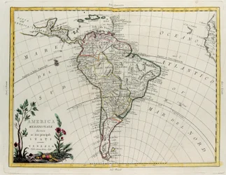 Südamerika, aufgeteilt in seine Hauptstaaten, Kupferstich von G. Zuliani aus Band IV des "Neuesten Atlas" veröffentlicht in Venedig von Antonio Zatta, Privatsammlung