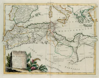 Die Barbarei-Küste oder die Königreiche Marokko, Fès, Algerien, Tunesien und Tripolis mit umliegenden Ländern, Stich von G. Zuliani aus Band IV des "Neuesten Atlas" veröffentlicht in Venedig 1784 von Antonio Zatta, Privatsammlung