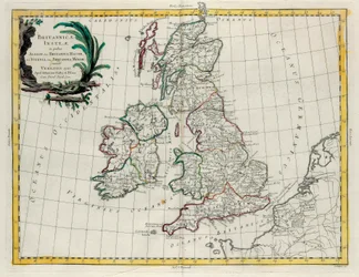 Die Britischen Inseln, in denen sich Albion oder Großbritannien und Ivernia oder Kleinbritannien befinden, Stich von G. Zuliani aus Band I des Neuesten Atlas, veröffentlicht in Venedig 1785 von Antonio Zatta