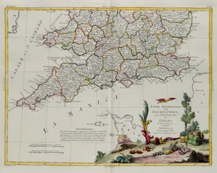 Der südliche Teil von England und des Fürstentums Wales, Stich von G. Zuliani aus Band I des Neuesten Atlas, veröffentlicht in Venedig 1778 von Antonio Zatta, Privatsammlung
