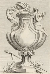 Entwurf für eine Vase mit einem Faun und einer Nymphe, aus Livre de Vases, Platte 1..., 1742-50