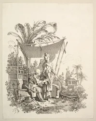 Frau zeigt einem Soldaten Kuriositäten, ca. 1742