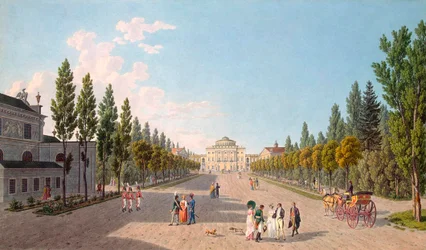 Ansicht des Pawlowsk-Palastes vom Park aus