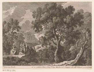 Landschaft mit Christus, der vor einer kleinen Gruppe Menschen predigt