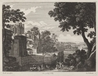 Große Landschaft mit einer Ruinenabtei